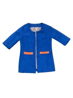 Women’s Voyage Blue Open Front Jacket Orange Pocket Trim Made in USA